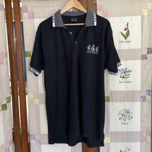 Aruba black golf polo shirt, short sleeves, white contrast on collar and sleeves